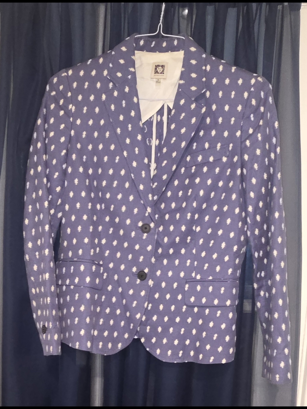 Anne Klein ?Blue/Purple? Blazer with White Dot Pattern
